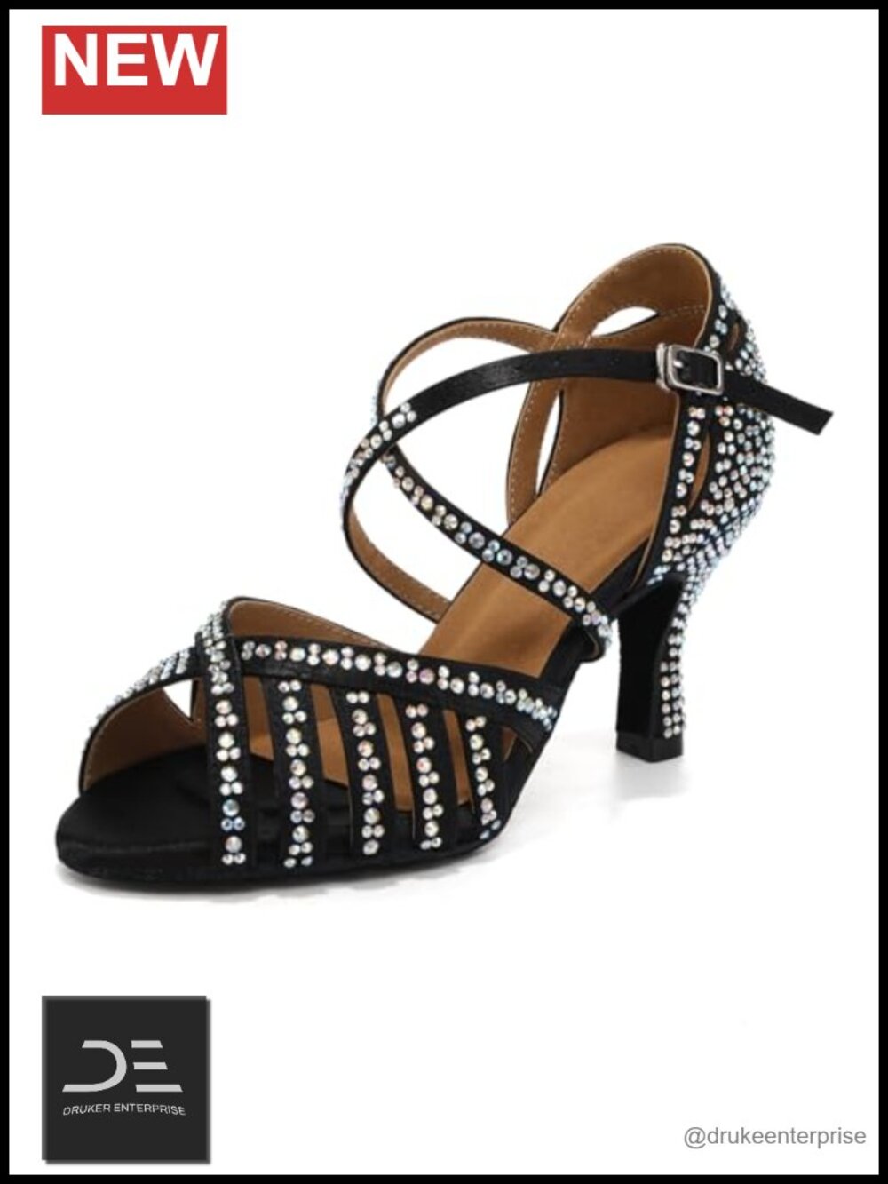 Women's Latin Dance Shoes Rhinestones Ankle Strap Salsa Bachata Wedding